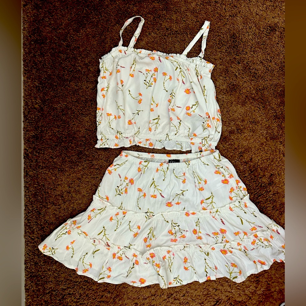 Floral Two Piece Top And Skirt